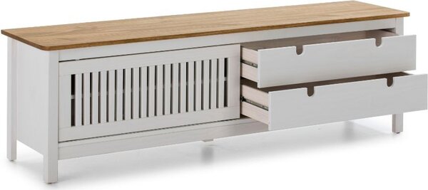 DecHome Mobile TV Moderno 1 Anta Scorrevole 2 Cassetti in Legno Dimensioni 158x40x49,6 cm colore Bianco