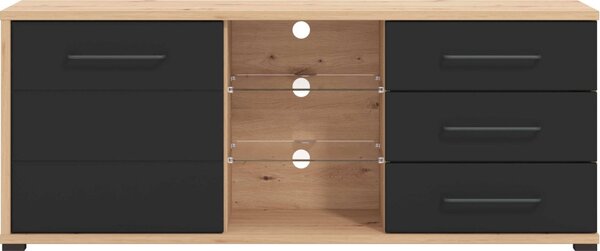 DecHome Mobile TV Moderno 1 Anta 3 Cassetti 3 Vani a Giorno Dimensioni 161,5x40x65 cm colore Rovere e Nero