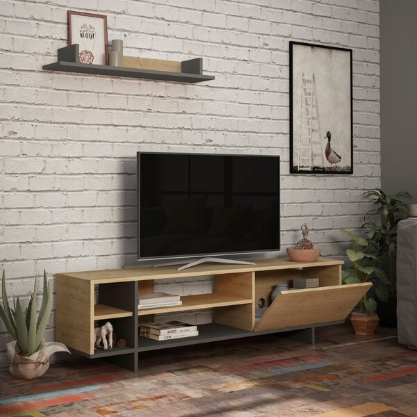 DecHome Mobile TV Moderno 1 Anta 4 Vani a Giorno Dimensioni 160x35,5x44 cm colore Antracite e Rovere - Stockton