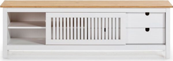 DecHome Mobile TV Moderno 1 Anta Scorrevole 2 Cassetti in Legno Dimensioni 158x40x49,6 cm colore Bianco