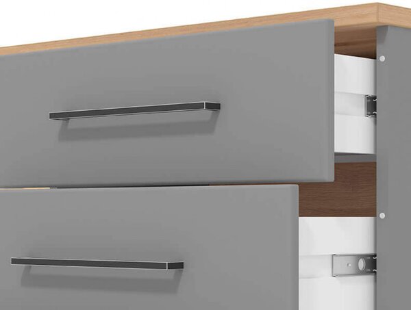 DecHome Mobile TV Moderno 1 Anta 3 Cassetti 3 Vani a Giorno Dimensioni 161,5x40x65 cm colore Rovere e Grigio