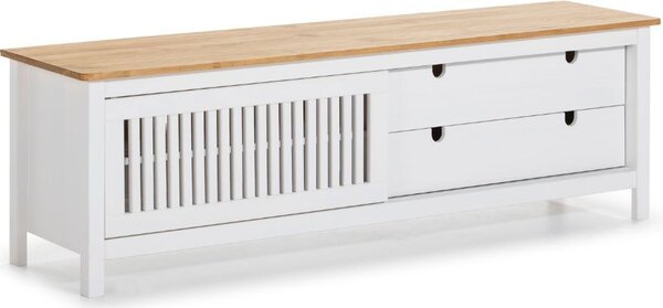 DecHome Mobile TV Moderno 1 Anta Scorrevole 2 Cassetti in Legno Dimensioni 158x40x49,6 cm colore Bianco