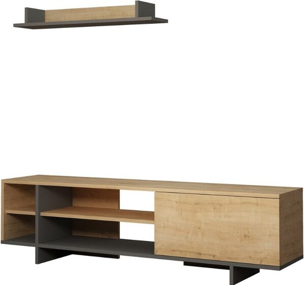 DecHome Mobile TV Moderno 1 Anta 4 Vani a Giorno Dimensioni 160x35,5x44 cm colore Antracite e Rovere - Stockton