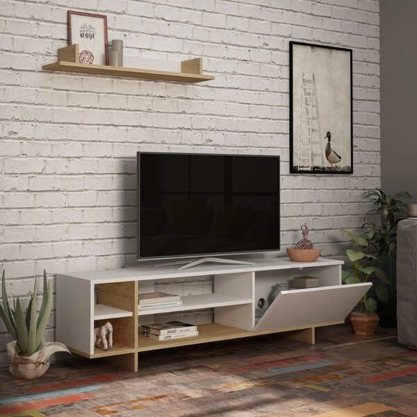 DecHome Mobile TV Moderno 1 Anta 4 Vani a Giorno Dimensioni 160x35,5x44 cm colore Bianco - Stockton