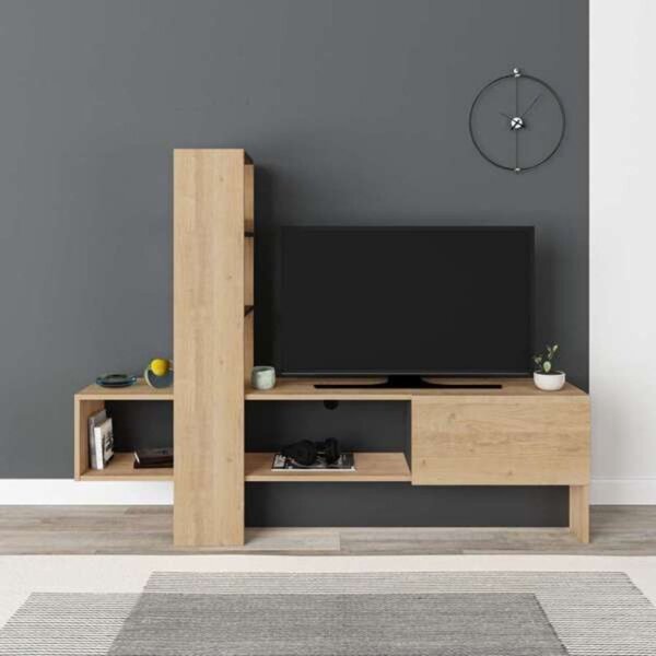 DecHome Mobile TV Moderno 1 Anta Vani a Giorno Dimensioni 180x38x138 cm colore Antracite e Rovere - Troya