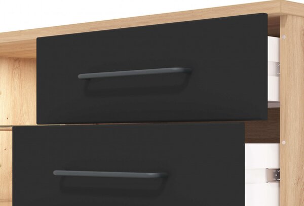DecHome Mobile TV Moderno 1 Anta 3 Cassetti 3 Vani a Giorno Dimensioni 161,5x40x65 cm colore Rovere e Nero