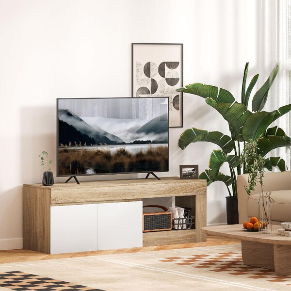 DecHome Mobile TV Moderno 2 Ante 1 Vano a Giorno Dimensioni 140x40x48 cm colore Legno Naturale