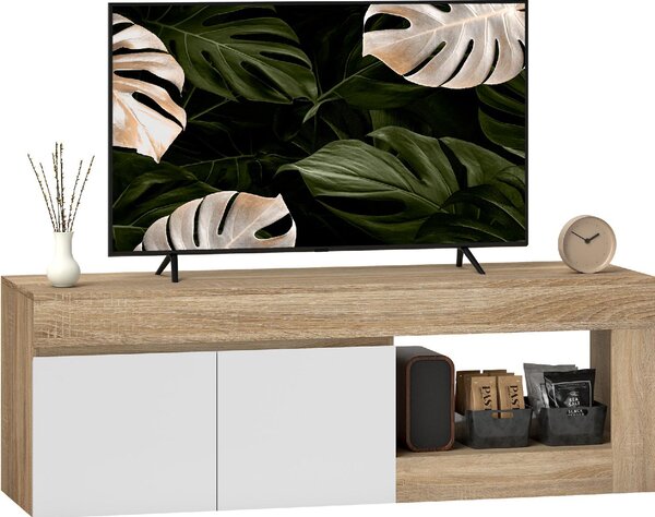 DecHome Mobile TV Moderno 2 Ante 1 Vano a Giorno Dimensioni 140x40x48 cm colore Legno Naturale