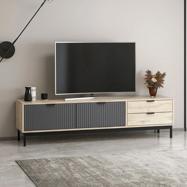 DecHome Mobile TV Moderno 2 Ante 2 Cassetti Dimensioni 180x35x47 cm colore Antracite e Rovere - Esta