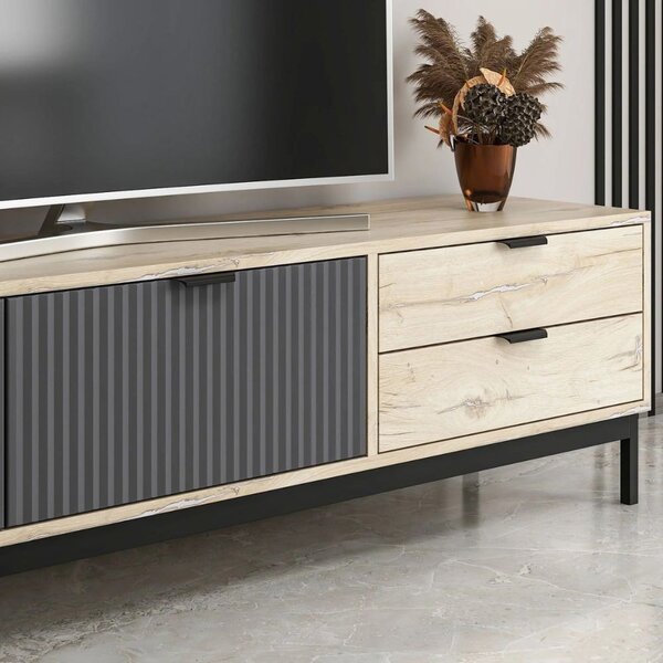 DecHome Mobile TV Moderno 2 Ante 2 Cassetti Dimensioni 180x35x47 cm colore Antracite e Rovere - Esta