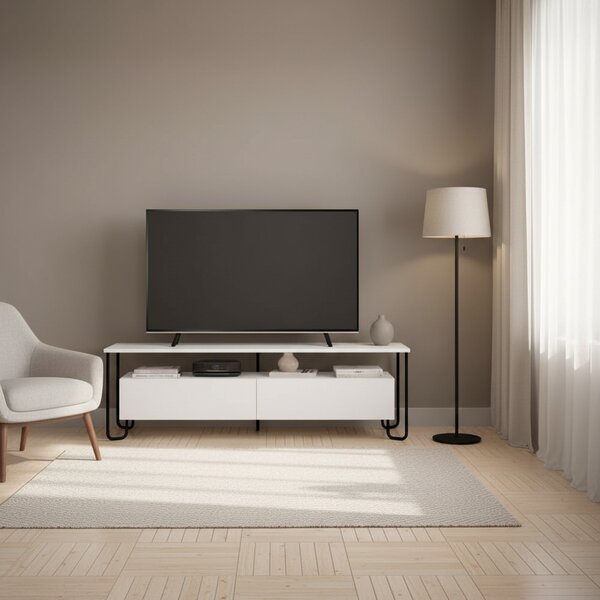 DecHome Mobile TV Moderno 2 Ante 1 Vano a Giorno Dimensioni 150x42x45 cm colore Bianco - Cornea