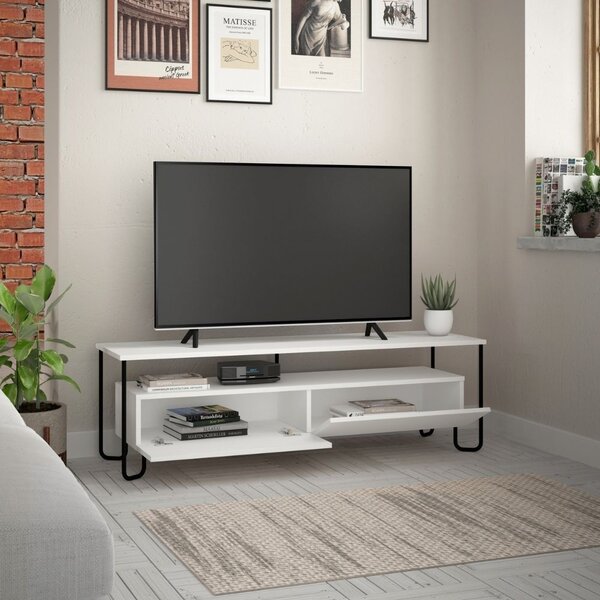 DecHome Mobile TV Moderno 2 Ante 1 Vano a Giorno Dimensioni 150x42x45 cm colore Bianco - Cornea