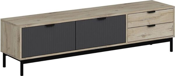 DecHome Mobile TV Moderno 2 Ante 2 Cassetti Dimensioni 180x35x47 cm colore Antracite e Rovere - Esta