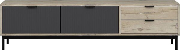 DecHome Mobile TV Moderno 2 Ante 2 Cassetti Dimensioni 180x35x47 cm colore Antracite e Rovere - Esta