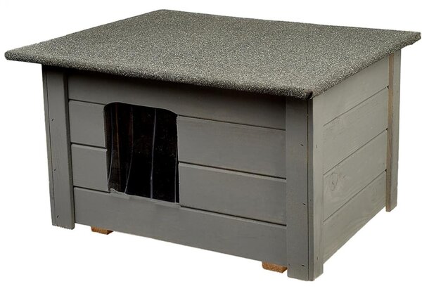 WOODOK Casetta per gatti da esterno in legno - Casetta per gatti isolata per giardino o patio - Casetta per animali da esterno, 54 x 39 x 34 cm (grigio, gatti