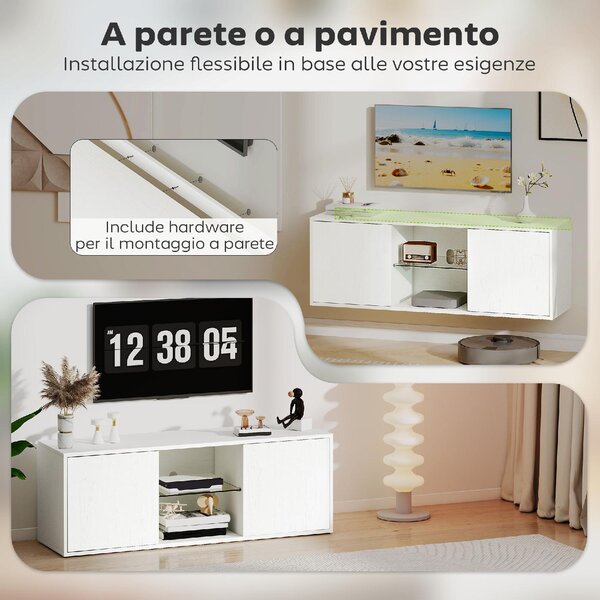 DecHome Mobile TV Moderno 2 Ante 2 Vani a Giorno Dimensioni 120x35x42 cm colore Bianco
