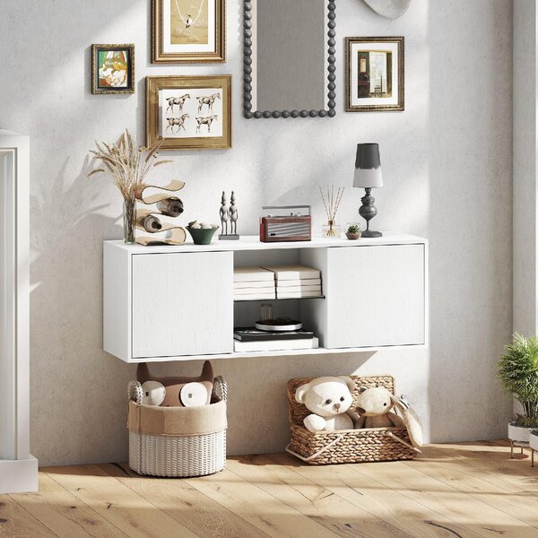 DecHome Mobile TV Moderno 2 Ante 2 Vani a Giorno Dimensioni 120x35x42 cm colore Bianco