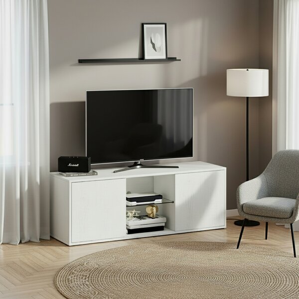 DecHome Mobile TV Moderno 2 Ante 2 Vani a Giorno Dimensioni 120x35x42 cm colore Bianco