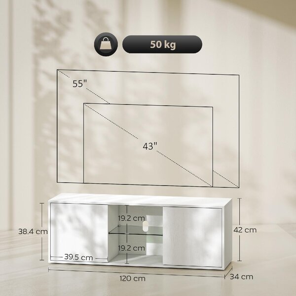 DecHome Mobile TV Moderno 2 Ante 2 Vani a Giorno Dimensioni 120x35x42 cm colore Bianco