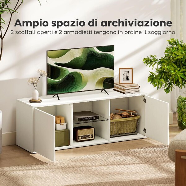 DecHome Mobile TV Moderno 2 Ante 2 Vani a Giorno Dimensioni 120x35x42 cm colore Bianco
