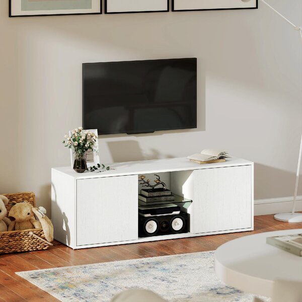 DecHome Mobile TV Moderno 2 Ante 2 Vani a Giorno Dimensioni 120x35x42 cm colore Bianco