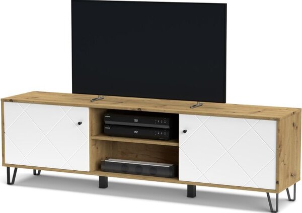 DecHome Mobile TV Moderno 2 Ante 2 Vani a Giorno Dimensioni 55,2x183,4x40 cm colore Bianco e Rovere - Bollo