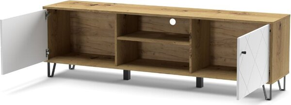 DecHome Mobile TV Moderno 2 Ante 2 Vani a Giorno Dimensioni 55,2x183,4x40 cm colore Bianco e Rovere - Bollo