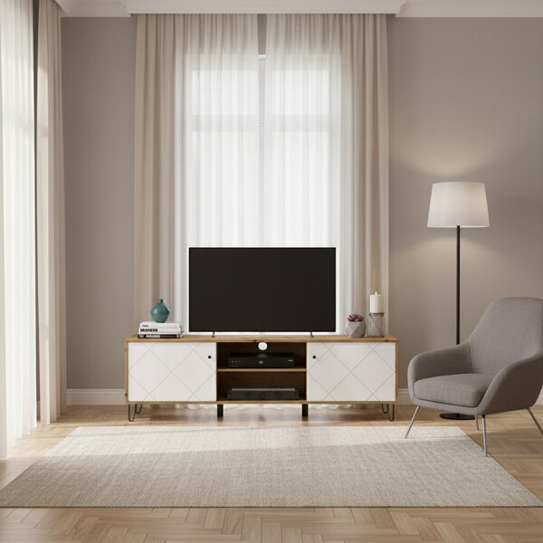 DecHome Mobile TV Moderno 2 Ante 2 Vani a Giorno Dimensioni 55,2x183,4x40 cm colore Bianco e Rovere - Bollo