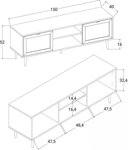 DecHome Mobile TV Moderno 2 Ante 2 Vani a Giorno Dimensioni 150x40x52 cm colore Nero - Vienna