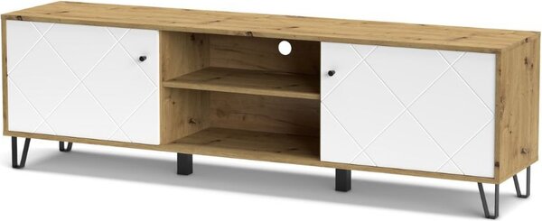 DecHome Mobile TV Moderno 2 Ante 2 Vani a Giorno Dimensioni 55,2x183,4x40 cm colore Bianco e Rovere - Bollo