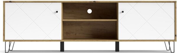 DecHome Mobile TV Moderno 2 Ante 2 Vani a Giorno Dimensioni 55,2x183,4x40 cm colore Bianco e Rovere - Bollo