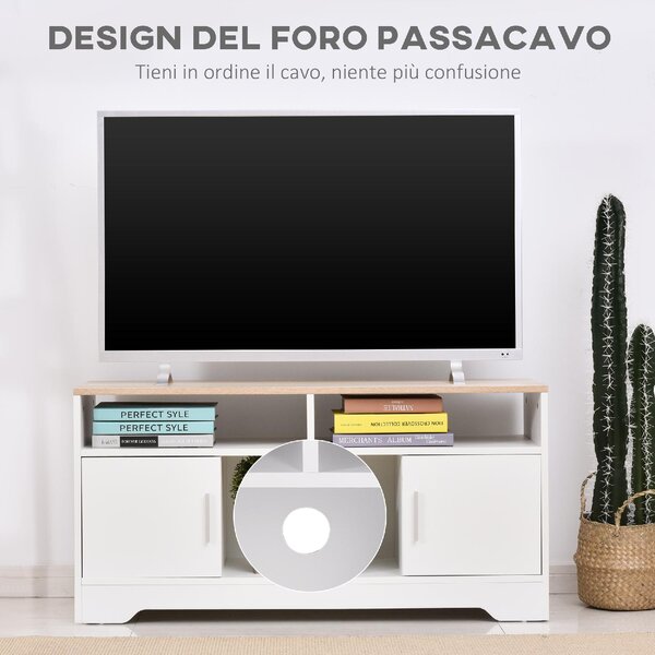 DecHome Mobile TV Moderno 2 Ante 3 Vani a Giorno Dimensioni 105x40x52 cm colore Bianco e Legno
