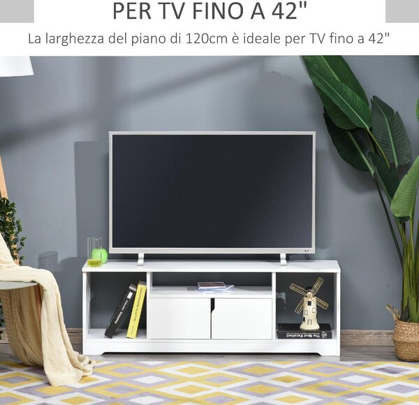 DecHome Mobile TV Moderno 2 Ante 3 Vani a Giorno in Legno Dimensioni 120x30x41 cm colore Bianco