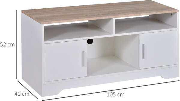 DecHome Mobile TV Moderno 2 Ante 3 Vani a Giorno Dimensioni 105x40x52 cm colore Bianco e Legno