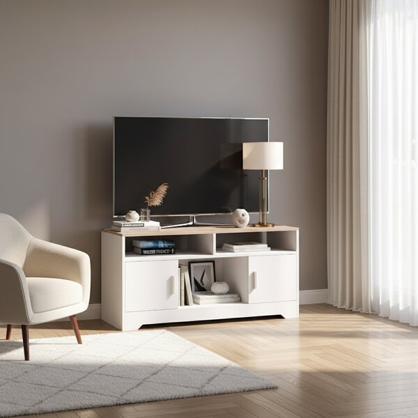 DecHome Mobile TV Moderno 2 Ante 3 Vani a Giorno Dimensioni 105x40x52 cm colore Bianco e Legno