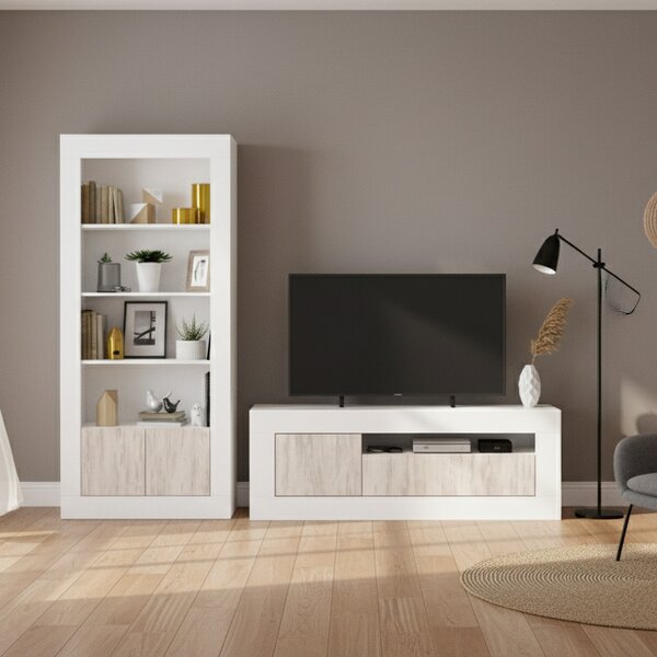 DecHome Mobile TV Moderno 2 Ante Dimensioni 139x42x53 cm colore Bianco / Legno Baltik