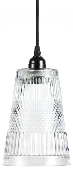 Lampada a sospensione Padiro, 14,5 x 14,5 x 25 cm - trasparente e nera - realizzata in vetro - vetro con rilievi