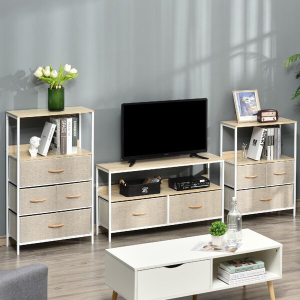 DecHome Mobile TV Moderno 2 Cassetti in Tessuto 1 Vano a Giorno in Metallo Dimensioni 98x29x56 cm colore Legno