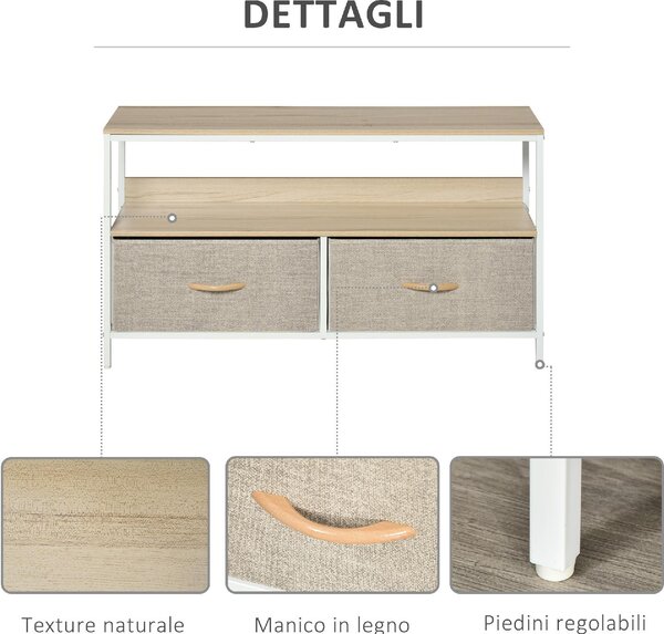 DecHome Mobile TV Moderno 2 Cassetti in Tessuto 1 Vano a Giorno in Metallo Dimensioni 98x29x56 cm colore Legno