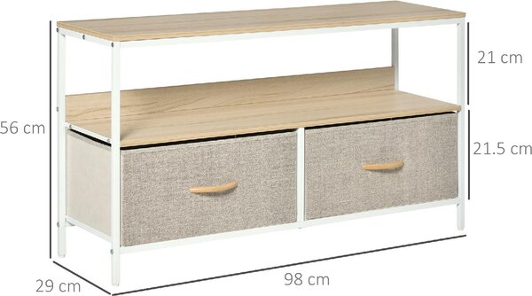 DecHome Mobile TV Moderno 2 Cassetti in Tessuto 1 Vano a Giorno in Metallo Dimensioni 98x29x56 cm colore Legno