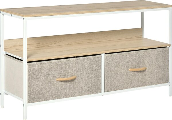 DecHome Mobile TV Moderno 2 Cassetti in Tessuto 1 Vano a Giorno in Metallo Dimensioni 98x29x56 cm colore Legno