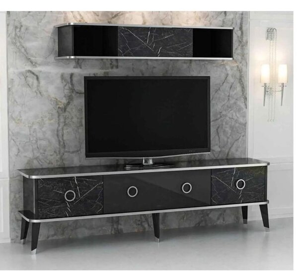 DecHome Mobile TV Moderno 3 Ante a Ribalta Dimensioni 180x35x50 cm colore Nero - Bientv