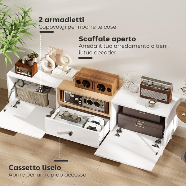 DecHome Mobile TV Moderno 3 Ante 1 Vano a Giorno in Legno Dimensioni 150x35x45 cm colore Bianco/Legno