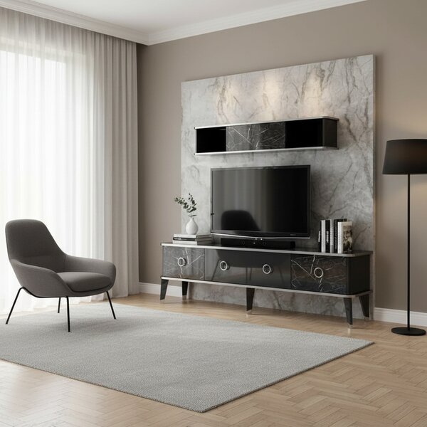 DecHome Mobile TV Moderno 3 Ante a Ribalta Dimensioni 180x35x50 cm colore Nero - Bientv