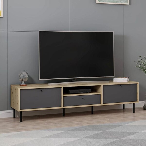 DecHome Mobile TV Moderno 3 Ante 1 Vano a Giorno Dimensioni 180x40x45 cm colore Antracite e Rovere - Lida