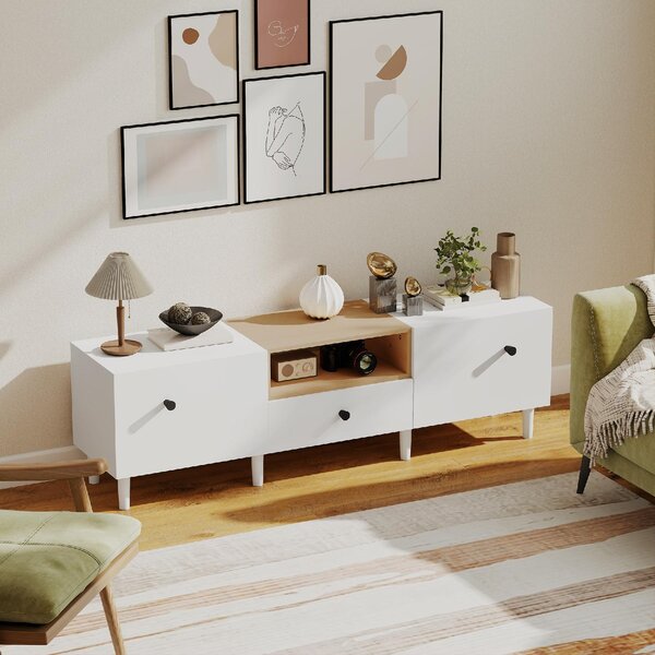 DecHome Mobile TV Moderno 3 Ante 1 Vano a Giorno in Legno Dimensioni 150x35x45 cm colore Bianco/Legno