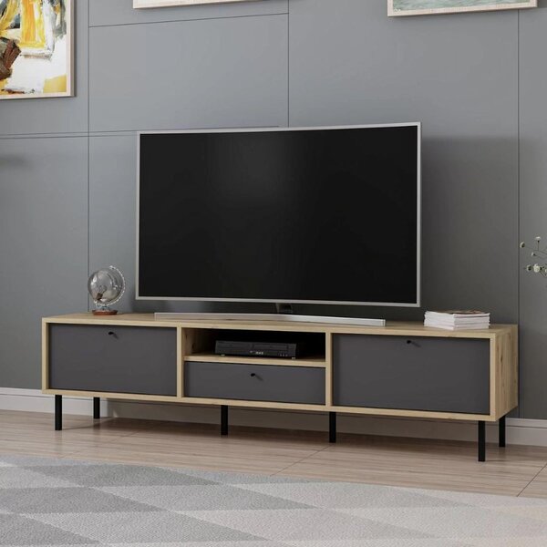 DecHome Mobile TV Moderno 3 Ante 1 Vano a Giorno Dimensioni 180x40x45 cm colore Antracite e Rovere - Lida