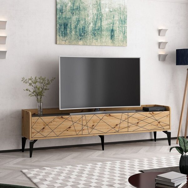 DecHome Mobile TV Moderno 3 Ante Dimensioni 180x35x49 cm colore Rovere e Grigio - Raya