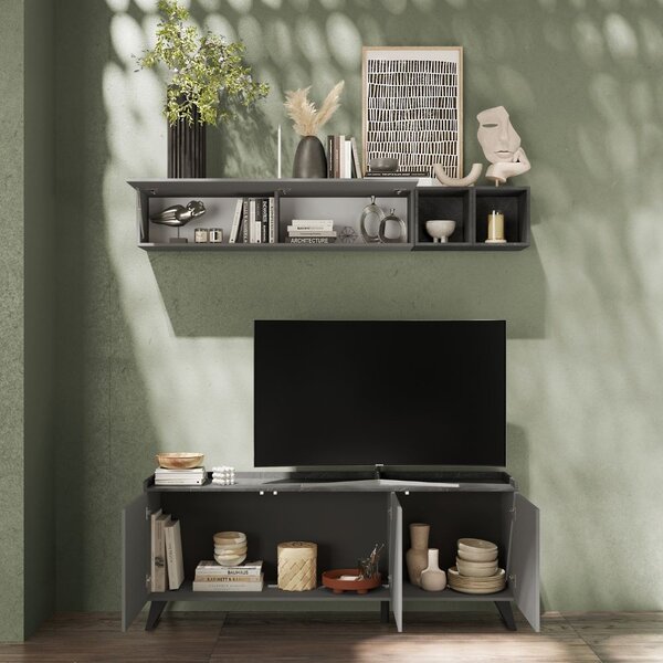 DecHome Mobile TV Moderno 3 Ante in Metallo Dimensioni 181x42x72 cm colore Ardesia - Polan