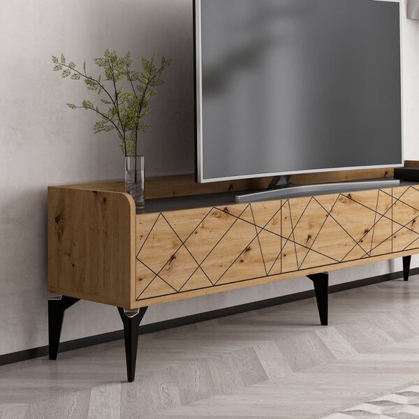 DecHome Mobile TV Moderno 3 Ante Dimensioni 180x35x49 cm colore Rovere e Grigio - Raya